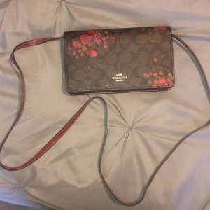 Coach floral fold over cross body/wristlet
